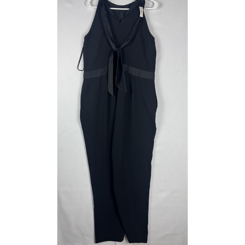 NWT Talbots Romper Dress Womens 14P Black Sateen Jumpsuit Maxi Sleeveless Strap
